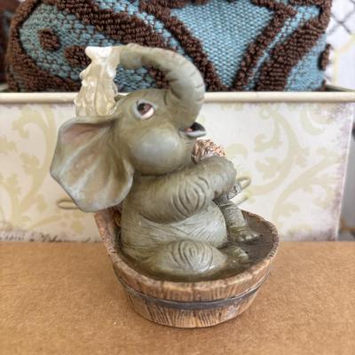 LOT 101: Bath Time Home Decor & More: Elephant Figures, Wall Art, Square Metal Storage Bin, Thirty-One Mini Caddy