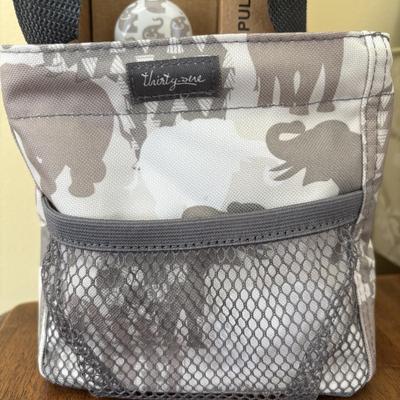 LOT 101: Bath Time Home Decor & More: Elephant Figures, Wall Art, Square Metal Storage Bin, Thirty-One Mini Caddy