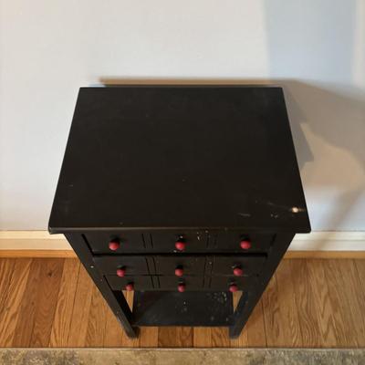 LOT 106: Small Accent Table, Wooden Quilt Rack, Wooden Clothing Rack, Wool Throw Blanket