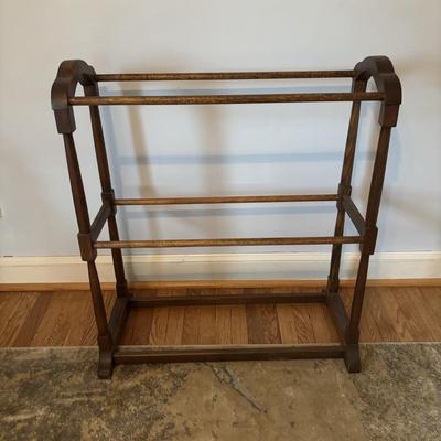 LOT 106: Small Accent Table, Wooden Quilt Rack, Wooden Clothing Rack, Wool Throw Blanket