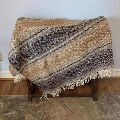 LOT 106: Small Accent Table, Wooden Quilt Rack, Wooden Clothing Rack, Wool Throw Blanket