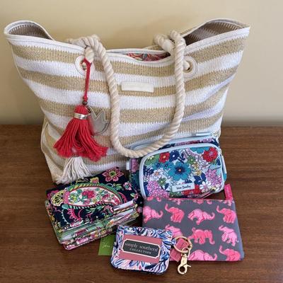 LOT 107: Vera Bradley Tote, Compact Organizer, Note Pads along with Simply Southern ID Wallet & Wristlet