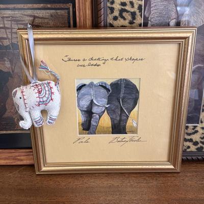 LOT 108: Natural Banana Leaf Fiber Art, Besty Fowler "Pals" Elephant Painting, Elephant Cross Body Bags, Woven Textile w/Large...
