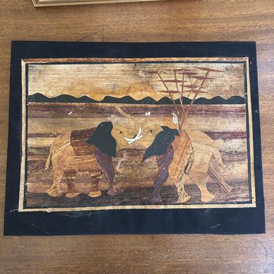 LOT 108: Natural Banana Leaf Fiber Art, Besty Fowler "Pals" Elephant Painting, Elephant Cross Body Bags, Woven Textile w/Large...