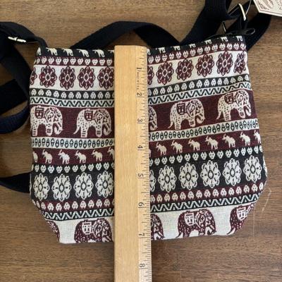 LOT 108: Natural Banana Leaf Fiber Art, Besty Fowler "Pals" Elephant Painting, Elephant Cross Body Bags, Woven Textile w/Large...