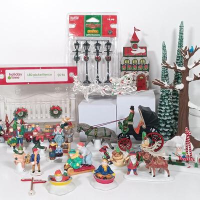 LOT 109: Christmas Village Miniatures - People, Trees and Decor