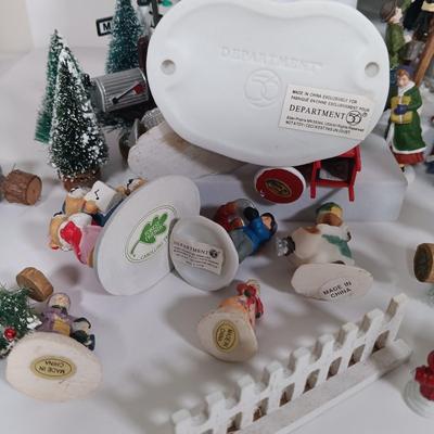 LOT 110: Christmas Village Miniatures - People, Gazebo, Decor & More