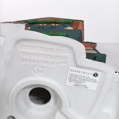 LOT 112: Department 56 Christmas Bread Bakers, Boarding School, Spider Box Locks & Hedgerow Garden Cottage