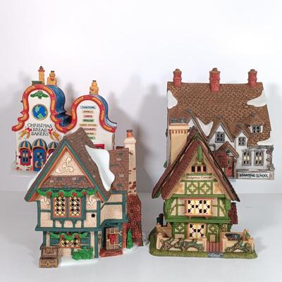 LOT 112: Department 56 Christmas Bread Bakers, Boarding School, Spider Box Locks & Hedgerow Garden Cottage