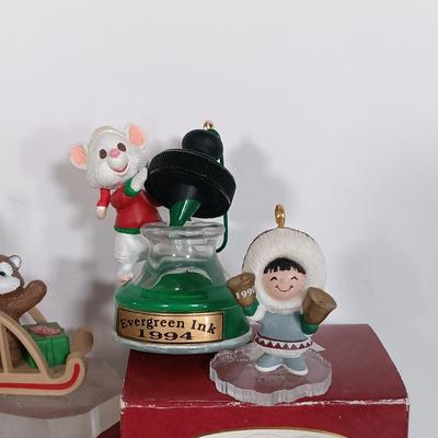 LOT 113: Hallmark Christmas Ornaments with a Collection of Miniature Ornaments & Gold-Tone Metal House Ornaments