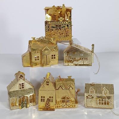 LOT 113: Hallmark Christmas Ornaments with a Collection of Miniature Ornaments & Gold-Tone Metal House Ornaments