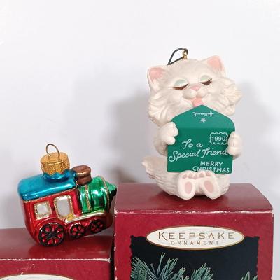LOT 113: Hallmark Christmas Ornaments with a Collection of Miniature Ornaments & Gold-Tone Metal House Ornaments