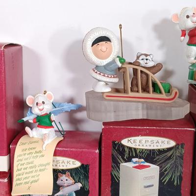 LOT 113: Hallmark Christmas Ornaments with a Collection of Miniature Ornaments & Gold-Tone Metal House Ornaments