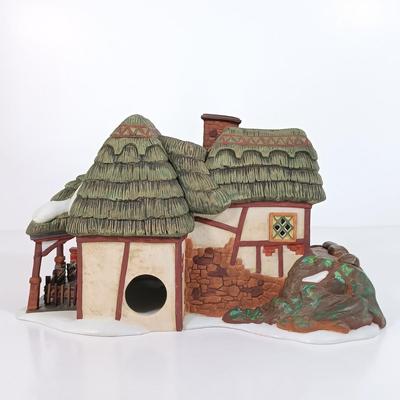 LOT 115: Department 56 Crooked Fence Cottage, Harper's Farm and Elf Bunk House with Dickens Keepsake Inn