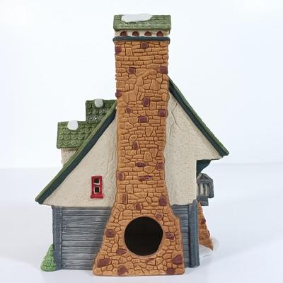 LOT 115: Department 56 Crooked Fence Cottage, Harper's Farm and Elf Bunk House with Dickens Keepsake Inn