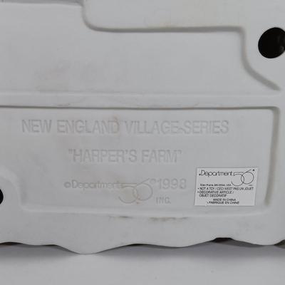 LOT 115: Department 56 Crooked Fence Cottage, Harper's Farm and Elf Bunk House with Dickens Keepsake Inn