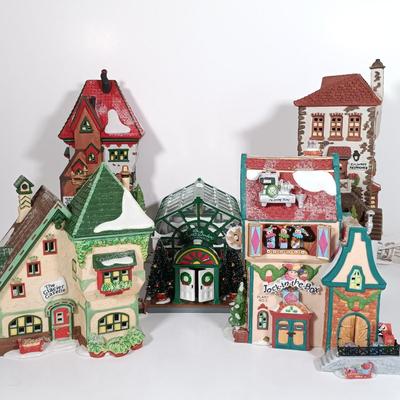 LOT 118: Dept 56 Greenhouse, Physician, Glacier Gazette, North Pole Dolls & Jack in the Box Plant No. 2