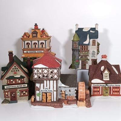 LOT 119: Dept 56 Theatre Royal, Coffee House, Wool Shop, By the Pond & Mutton and Ham
