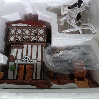 LOT 119: Dept 56 Theatre Royal, Coffee House, Wool Shop, By the Pond & Mutton and Ham