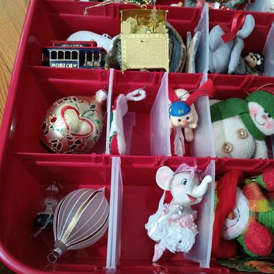 LOT 121: Christmas Collection - (3) Cases of Ornaments, Vintage Cardboard Santa's, Plastic Popcorn Noel Sign & More