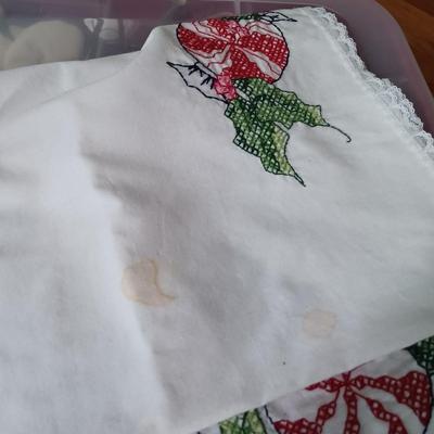 LOT 121: Christmas Collection - (3) Cases of Ornaments, Vintage Cardboard Santa's, Plastic Popcorn Noel Sign & More