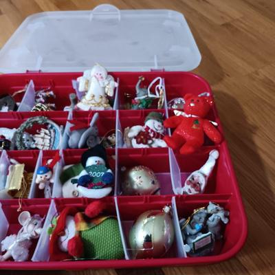 LOT 121: Christmas Collection - (3) Cases of Ornaments, Vintage Cardboard Santa's, Plastic Popcorn Noel Sign & More