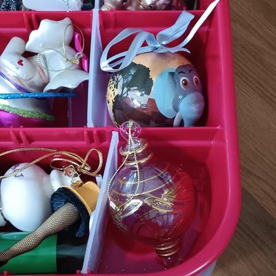 LOT 121: Christmas Collection - (3) Cases of Ornaments, Vintage Cardboard Santa's, Plastic Popcorn Noel Sign & More