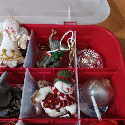 LOT 121: Christmas Collection - (3) Cases of Ornaments, Vintage Cardboard Santa's, Plastic Popcorn Noel Sign & More