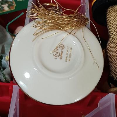 LOT 121: Christmas Collection - (3) Cases of Ornaments, Vintage Cardboard Santa's, Plastic Popcorn Noel Sign & More