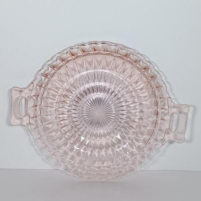 LOT 122: Pink Depression Glass Serving Dishes with Mother of Pearl Knife & Pressed Clear Glass Dish