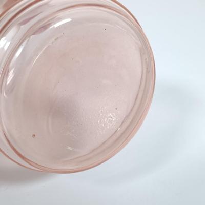 LOT 123: Pink Depression Glass Plates, Pitcher, Glasses & Handled Serving Dish