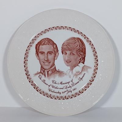 LOT 126: Princess Diana Marriage Plate, UK Themed Dish Towels, Trade Continental Hand Wrought Aluminum & More