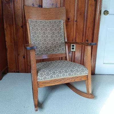 LOT 135: Mission-Style Oak Rocking Chair