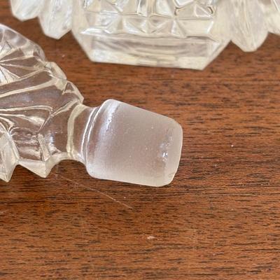 LOT 137: Crystal Perfume Bottles, Vintage Ladies Gloves Porcelain Hair Receiver, Vintage Style Magnifying Glass w/Stone Handle