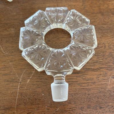 LOT 137: Crystal Perfume Bottles, Vintage Ladies Gloves Porcelain Hair Receiver, Vintage Style Magnifying Glass w/Stone Handle