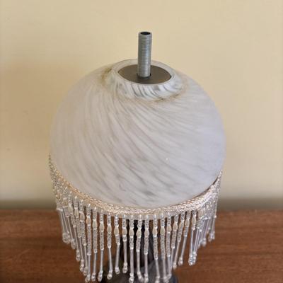 LOT 138: Victorian Style Table Lamp w/Glass & Beaded Shade, Miniature Teapot Collectibles