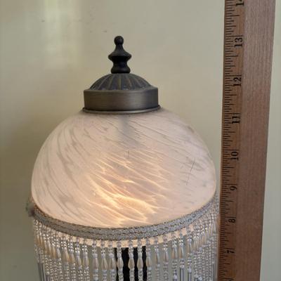 LOT 138: Victorian Style Table Lamp w/Glass & Beaded Shade, Miniature Teapot Collectibles