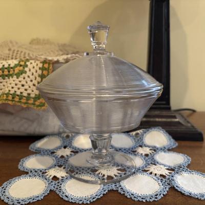 LOT 140: Tiffany Style Home Decor Lamp, Crochets Table Dollies & More