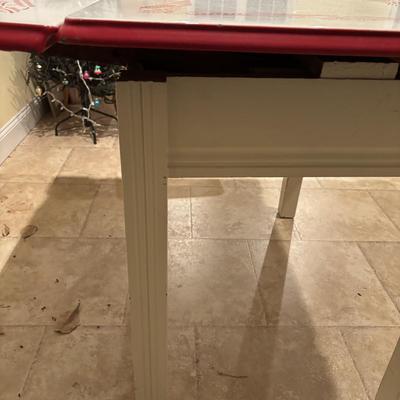 LOT 143: Vintage Enamel Top Table w/Two Side-out Extensions
