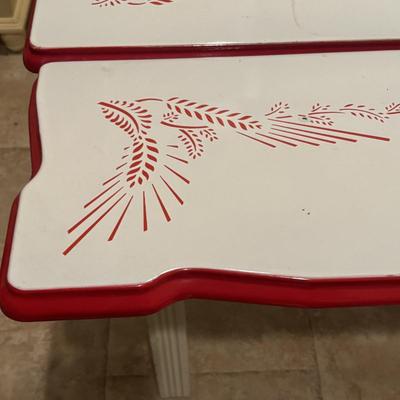 LOT 143: Vintage Enamel Top Table w/Two Side-out Extensions