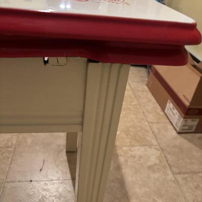 LOT 143: Vintage Enamel Top Table w/Two Side-out Extensions