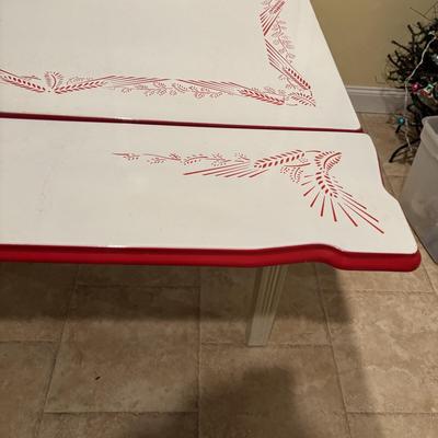 LOT 143: Vintage Enamel Top Table w/Two Side-out Extensions