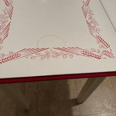 LOT 143: Vintage Enamel Top Table w/Two Side-out Extensions