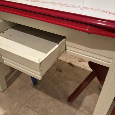 LOT 143: Vintage Enamel Top Table w/Two Side-out Extensions