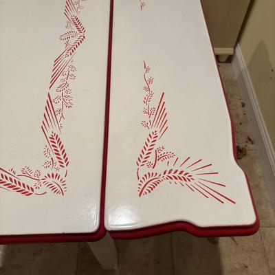 LOT 143: Vintage Enamel Top Table w/Two Side-out Extensions