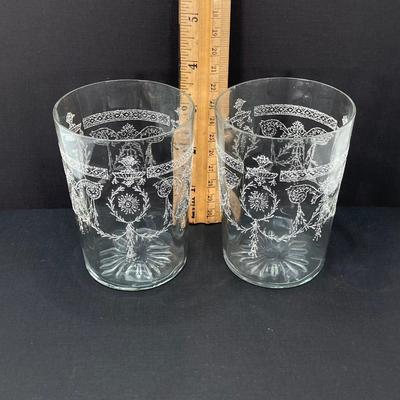 LOT 163: Vintage Blue Bell Windsor Bev Co Made in Czechoslovakia Glass Seltzer Bottle with Drinking Glasses and Dessert Cups