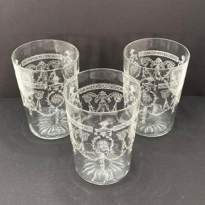 LOT 163: Vintage Blue Bell Windsor Bev Co Made in Czechoslovakia Glass Seltzer Bottle with Drinking Glasses and Dessert Cups