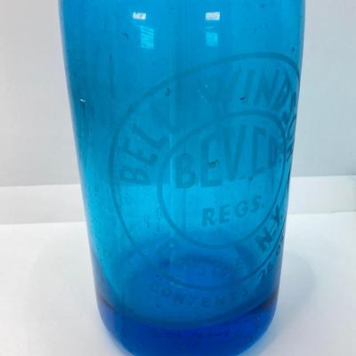 LOT 163: Vintage Blue Bell Windsor Bev Co Made in Czechoslovakia Glass Seltzer Bottle with Drinking Glasses and Dessert Cups