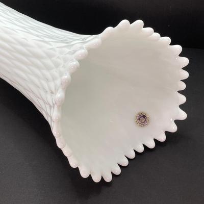 LOT 164: Westmoreland Milk Glass Vase with Small Hobnail Milk Glass Cream and Sugar Bowls