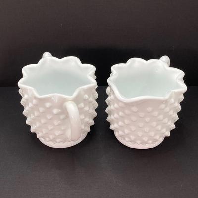 LOT 164: Westmoreland Milk Glass Vase with Small Hobnail Milk Glass Cream and Sugar Bowls